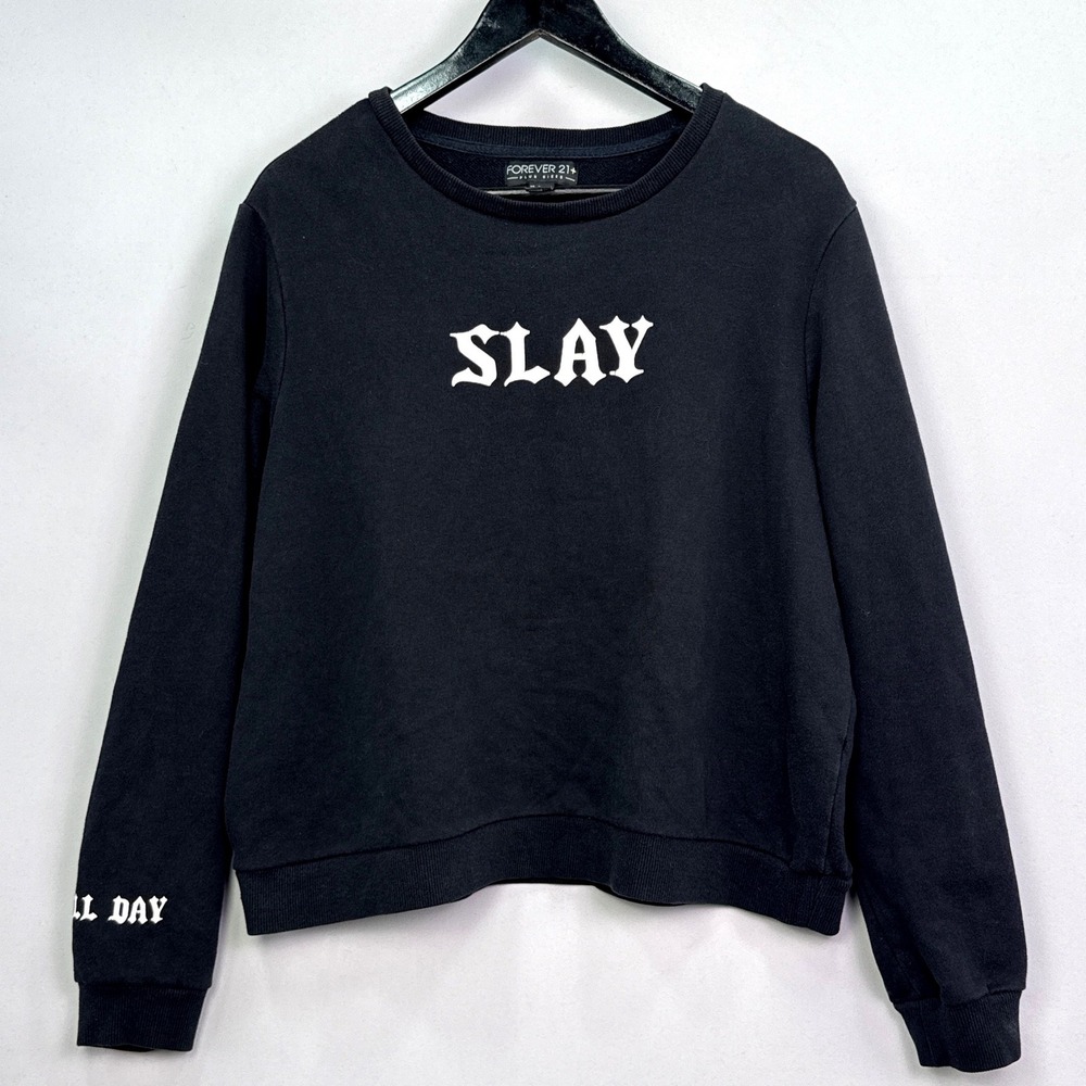 Forever 21+ Slay All Day Black Graphic Sweatshirt Plus Size 1X Streetwear Gothic